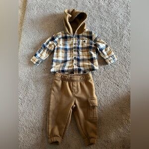 DKNY Tan Kids Joggers with Plaid Hoodie